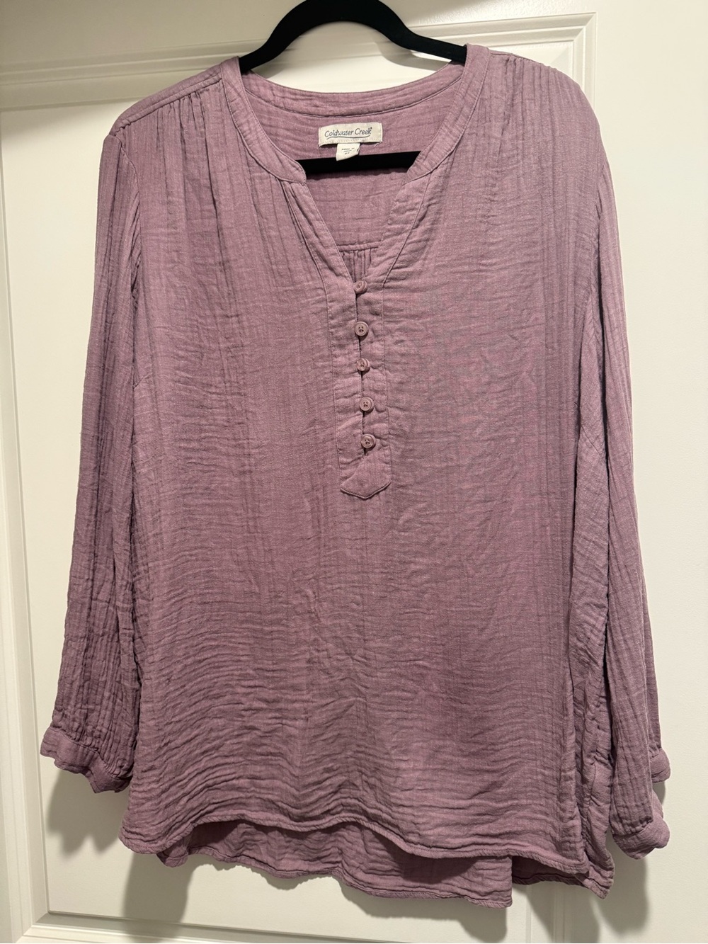 Coldwater Creek Soft Mauve Button-Front Peasant Top